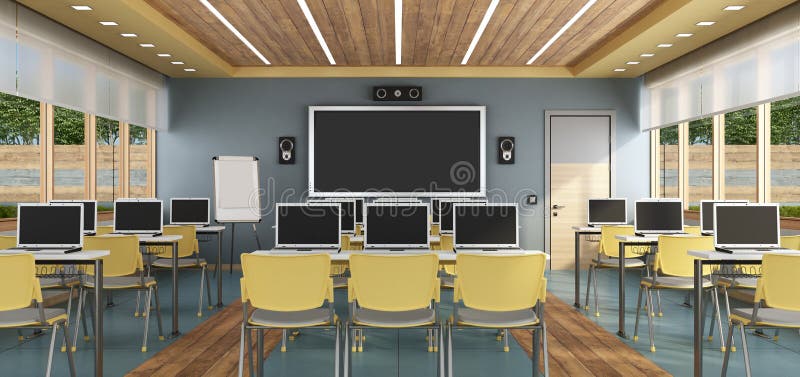 Multimedia Classroom Without Student Stock Illustration - Illustration