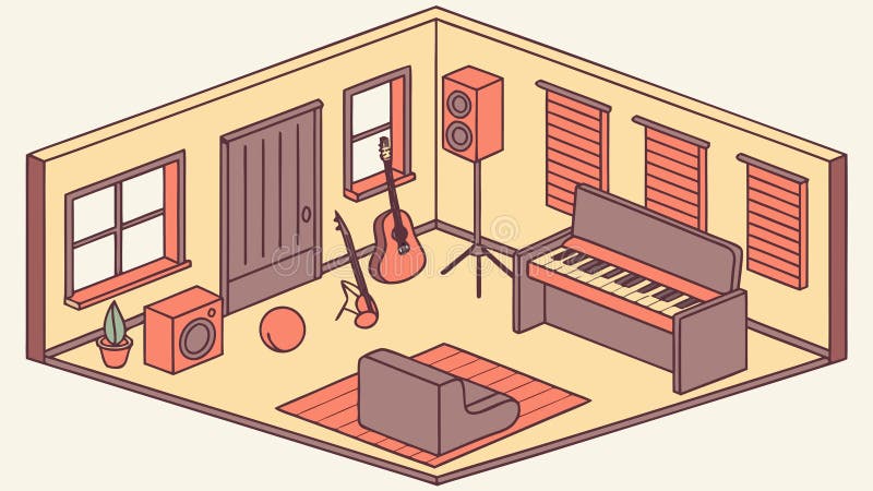Modern Music Studio Room with Instruments and Gear Vector, vector design Generative AI stock illustration