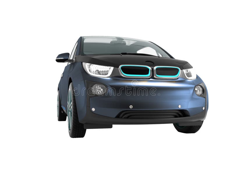 Modern New Blue Electric Car Front View 3d Render On White Background