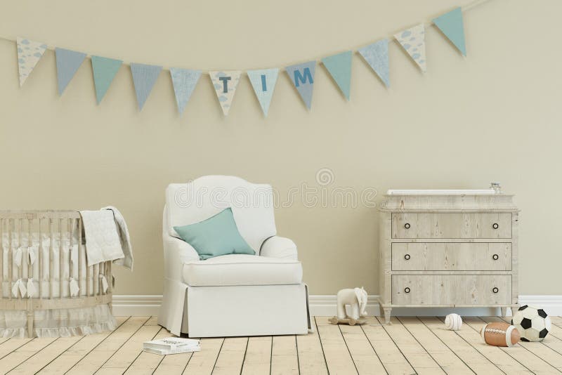 Modern Nursery with Decorated Flags with Name Tim Stock Illustration