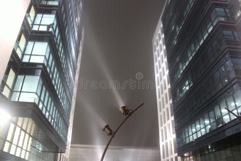 Modern office building at night