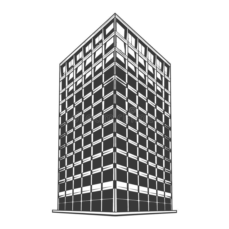 Modern Office Building Corner View : Stilvolle Schwarz-Weiß-Illustration vektor abbildung