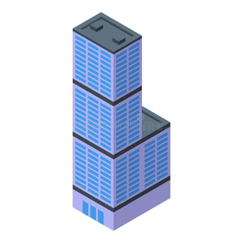 Modern office building standing tall with blue windows in isometric view stock illustration