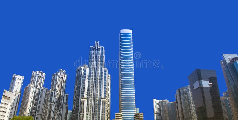 modern office buildings on clear blue sky