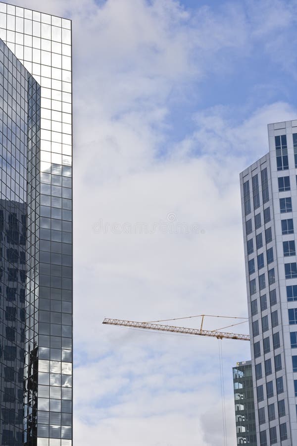 Modern office buildings with a crane