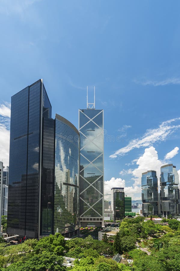 Modern Office Buildings in Downtown of Hong Kong City Stock Photo
