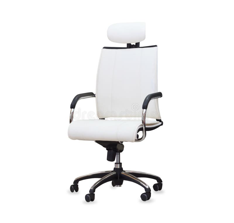 Modern Office Chair from White Leather. Isolated Stock Photo Image of