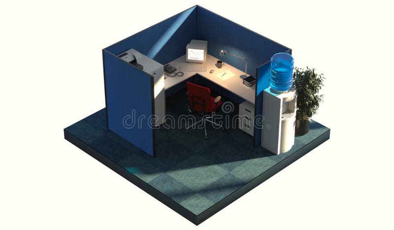 Modern Office design interior room with furniture in cutaway. Office cutaway. 3d rendering. Day time