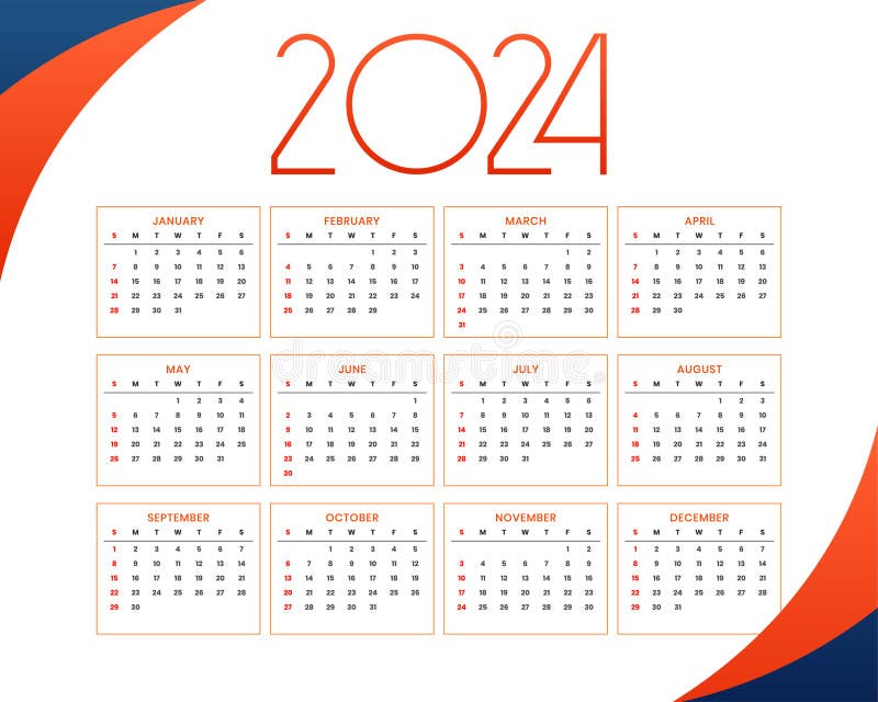 Modern 2024 Calendar Template New Year 2024 Desk Calendar Design Stock