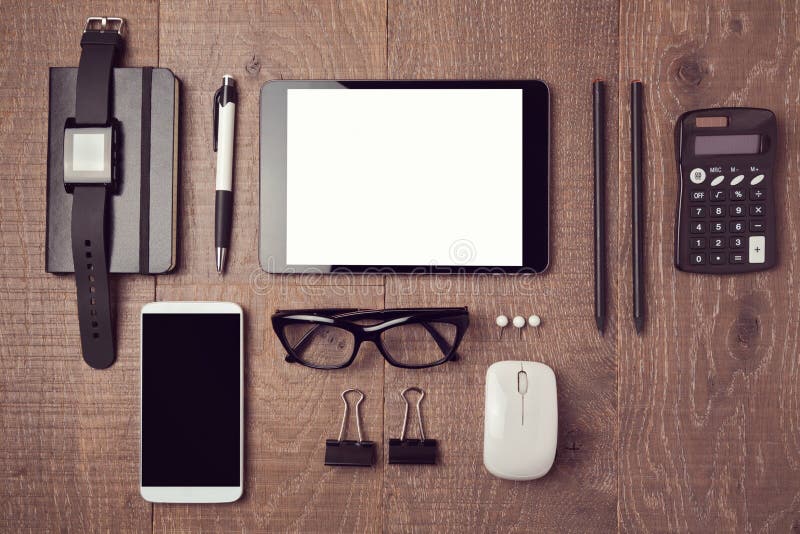 Modern Office Desk with Gadgets. View from Above Stock Image - Image of ...