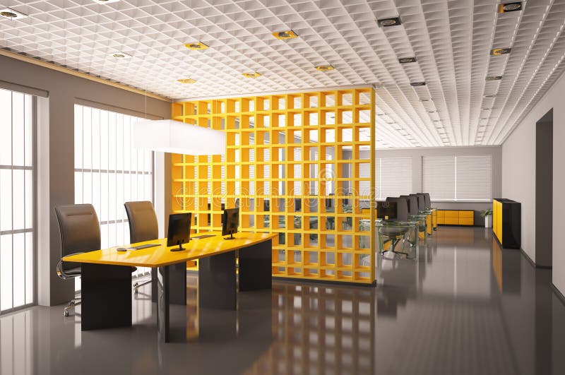 Modern office interior 3d render stock illustration