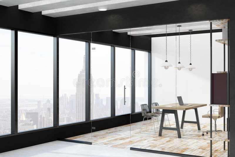 Modern office with NY view stock illustration. Illustration of chairs
