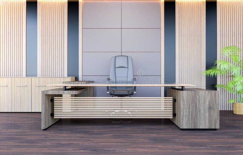 Modern office working room interior with modern working desk and office chair vector illustration