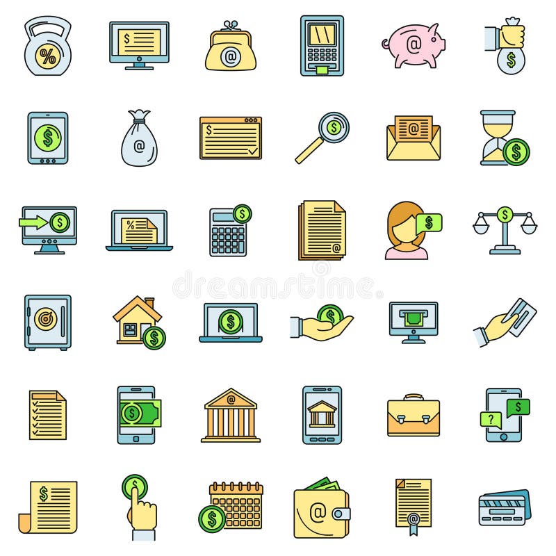 Modern online loan icons set vector color vector illustration