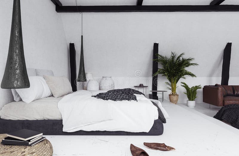 Modern open-plan apartment in attic, loft style royalty free illustration