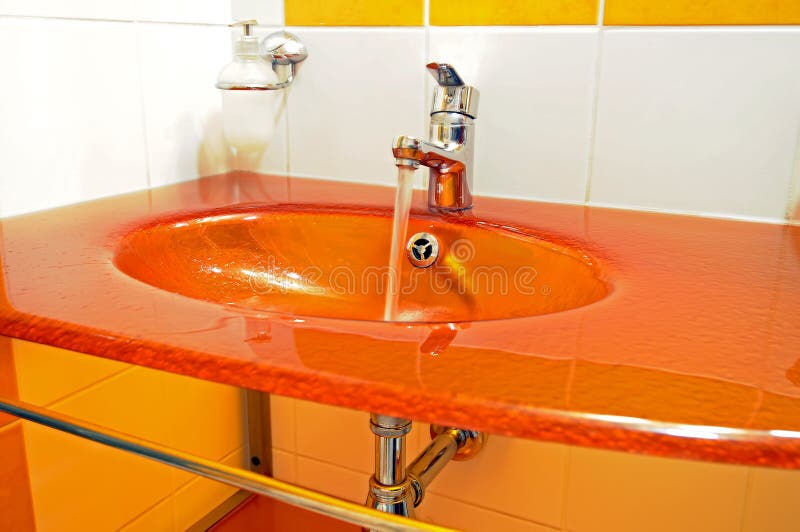 Modern orange sink stock photo. Image of furniture, basin 8088080
