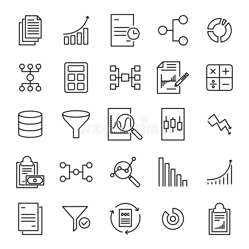 Modern outline style analytic icons collection. royalty free illustration