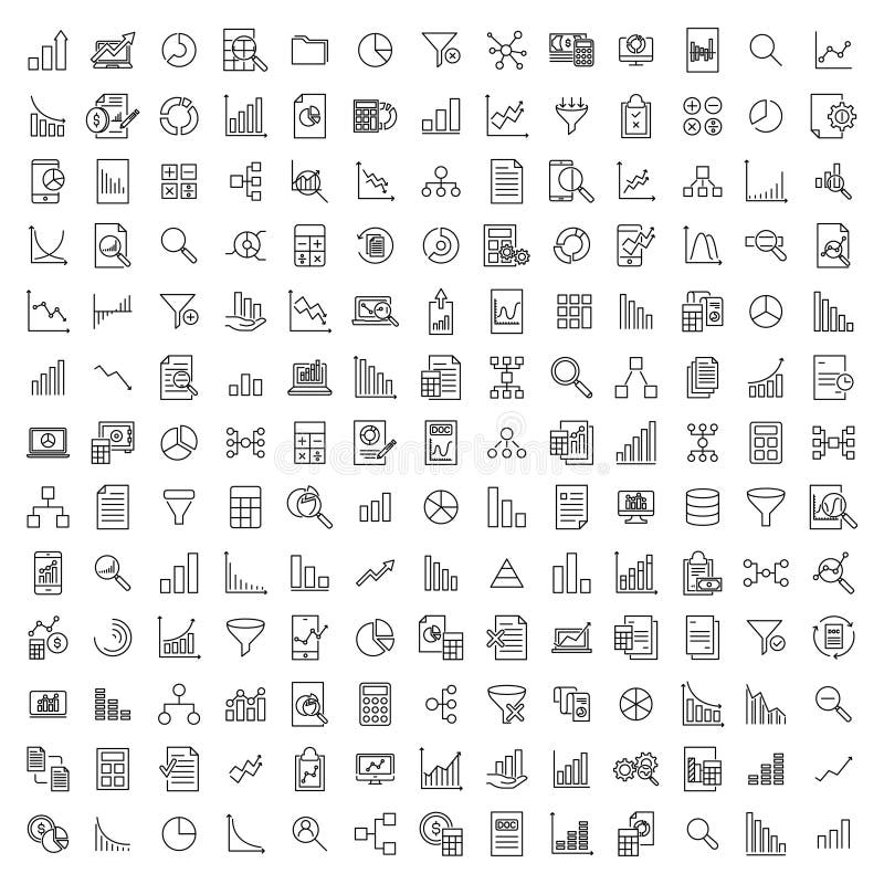 Modern outline style analytic icons collection. royalty free illustration