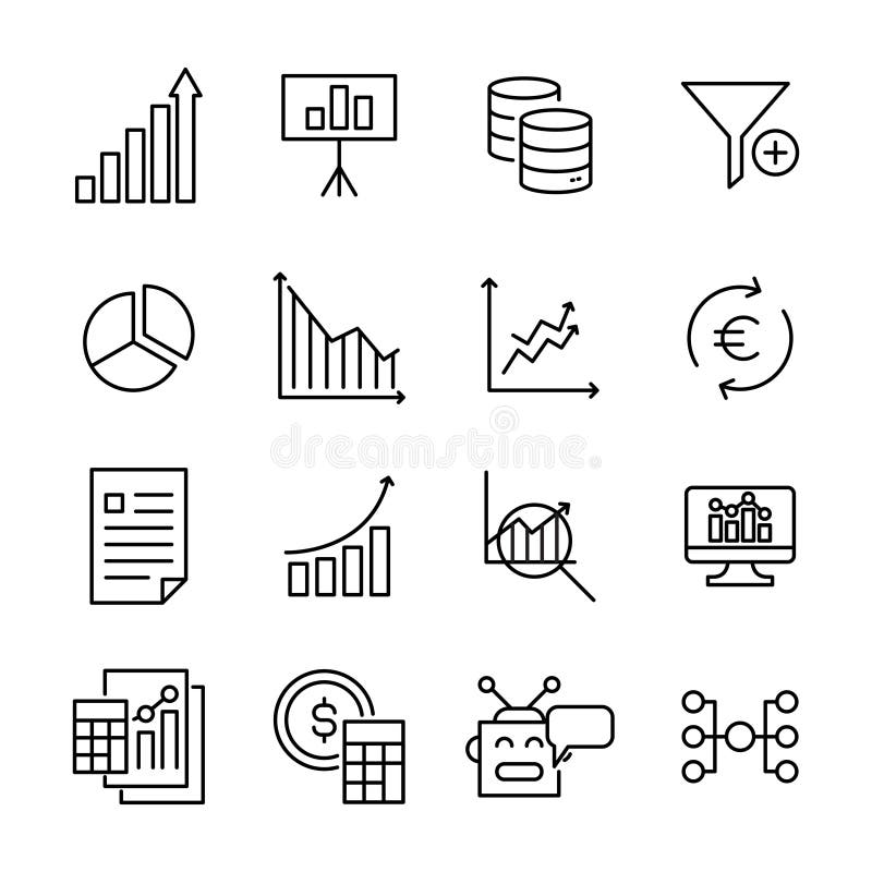 Modern outline style big data icons collection. royalty free illustration