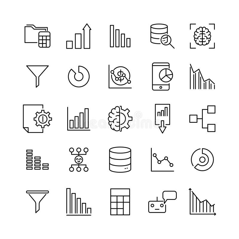 Modern outline style data analytics icons collection. royalty free illustration