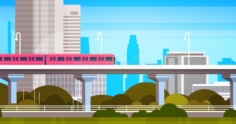 Modern panorama för Cityscape för stadsskyskrapasikt med Urban för gångtunneldrev bakgrund vektor illustrationer Modern panorama för Cityscape för stadsskyskrapasikt med Urban för gångtunneldrev bakgrund vektor illustrationer