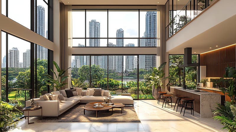 Illustration of City View Penthouse Apartment With Sustainable And Modern Design