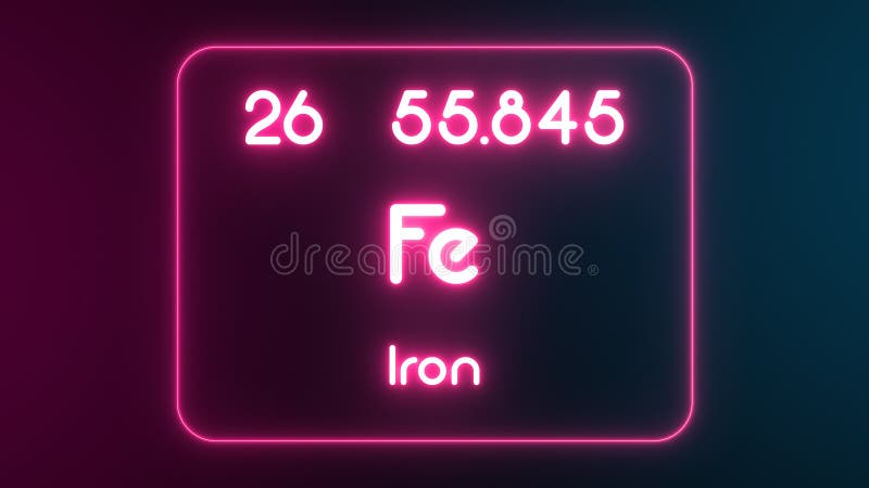 Modern periodic table Iron element neon text Illustration stock illustration