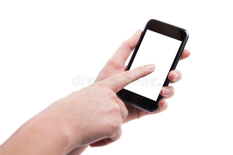 Modern phone in her hand a blank screen.