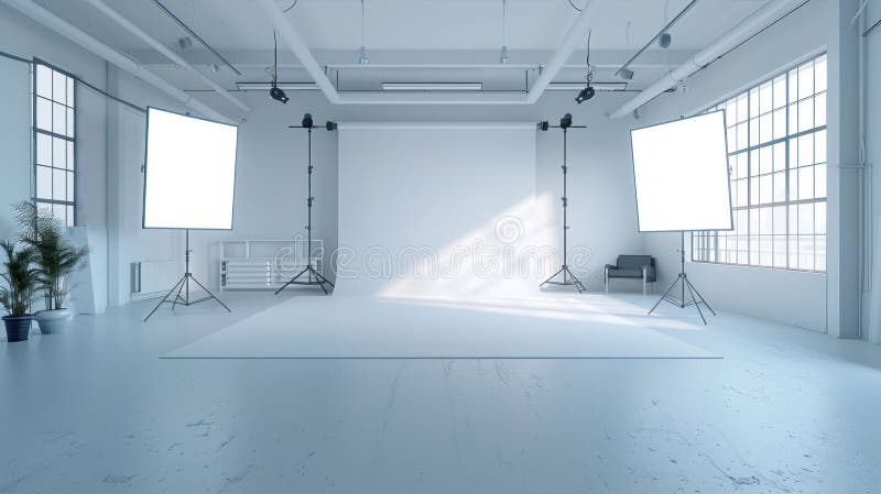 Modern Photography Studio with Professional Lighting. Generative ai. stock illustration