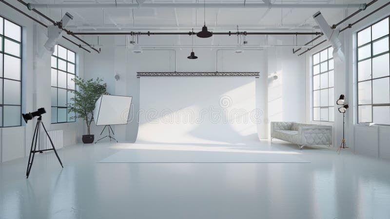 Modern Photography Studio with Professional Lighting. Generative ai. stock illustration