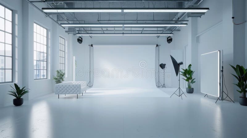 Modern Photography Studio with Professional Lighting. Generative ai. vector illustration