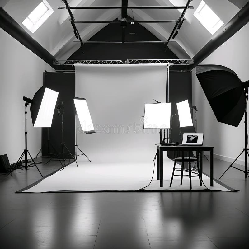 Modern Photography Studio Setup with Professional Lighting Equipment royalty free stock photos