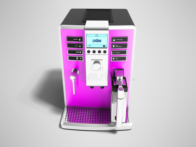 Modern Pink Coffee Machine with Milk Dispenser on One Cup Front Stock