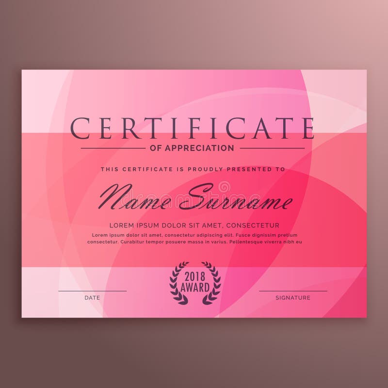 Modern Pink Diploma Certificate Design With Clean Vector Shape Stock