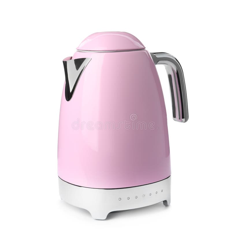 Modern Pink Electric Kettle with Base and Plug Isolated Stock Photo - Image  of beverage, metal: 177726356