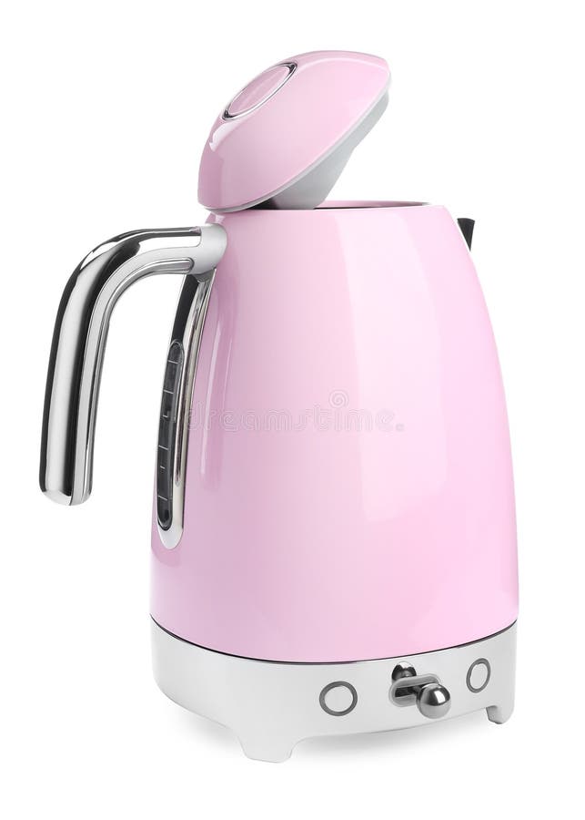 Modern Pink Electric Kettle with Base and Plug Isolated Stock Photo - Image  of beverage, metal: 177726356