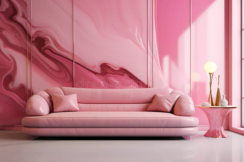 Modern pink room with latex sofa stock illustration