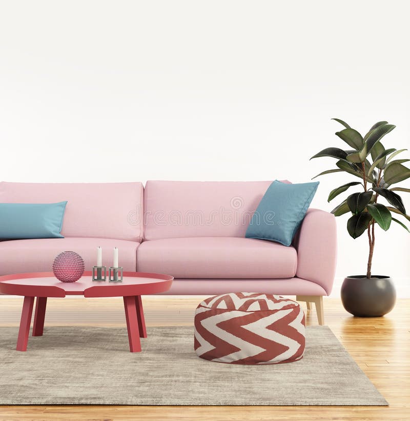 Modern Pink Sofa In A Fresh Living Room Stock Image - Image of classic
