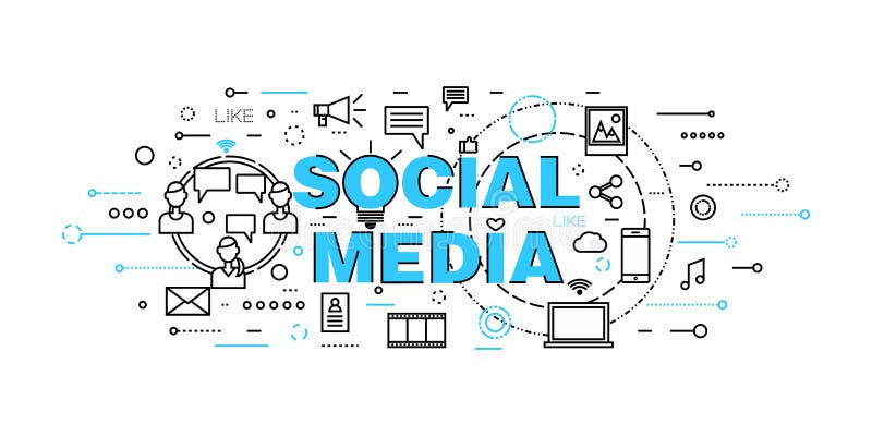 Modern plan tunn linje designvektorillustration, begrepp av socialt massmedia, social nätverkande, rengöringsdukcommuntity och ut royaltyfri illustrationer Modern plan tunn linje designvektorillustration, begrepp av socialt massmedia, social nätverkande, rengöringsdukcommuntity och ut royaltyfri illustrationer