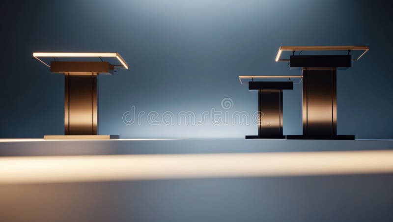 Modern Podium Stands Presentation Platform, Stage, Conference vector illustration