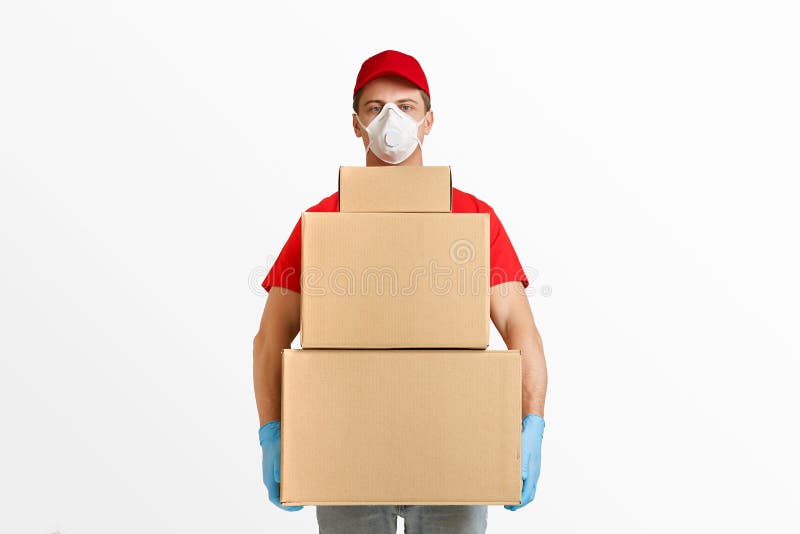 Modern Post. Courier Quickly Delivers Many Packages Stock Image Image