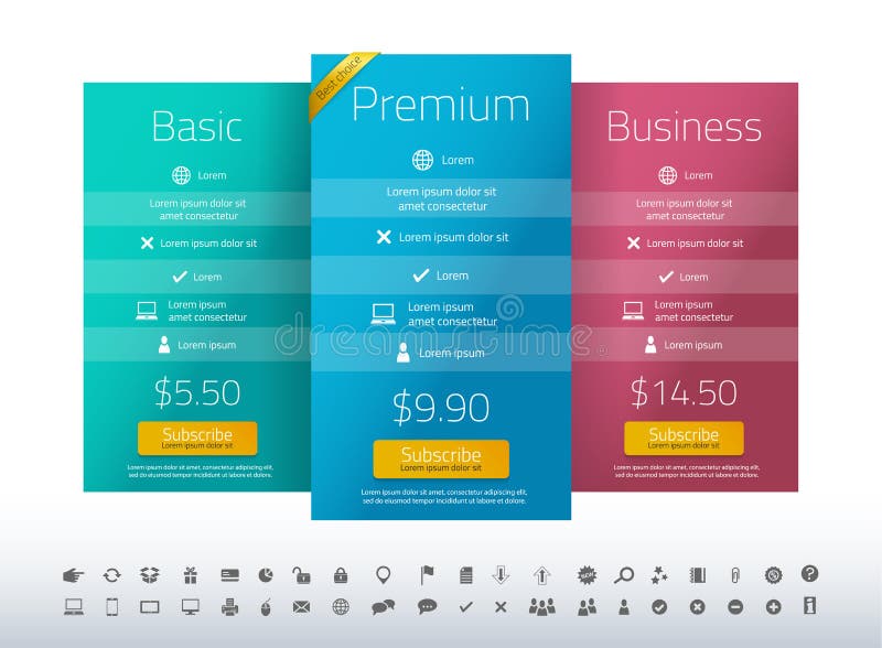 Modern pricing list with 3 options in turquoise, b vector illustration Modern pricing list with 3 options in turquoise, b vector illustration