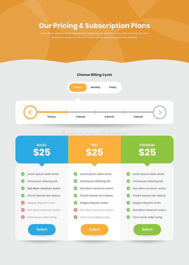 Subscription Plans and Pricing Comparison Web Interface Template Design Subscription Plans and Pricing Comparison Web Interface Template Design