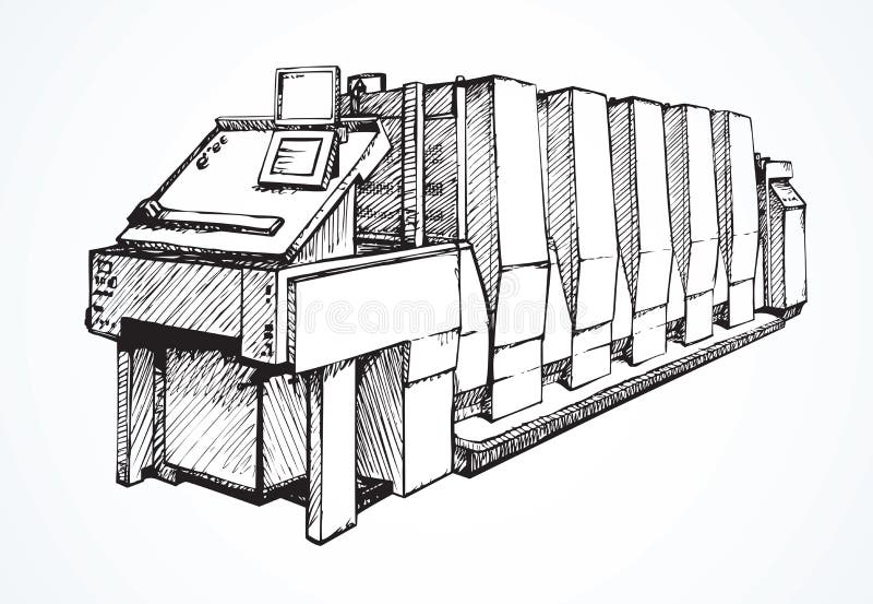 Modern printing press.Vector sketch