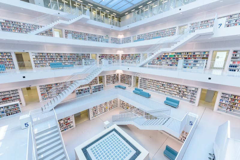 Modern Public City Library - STUTTGART, GERMANY - White Interior with ...