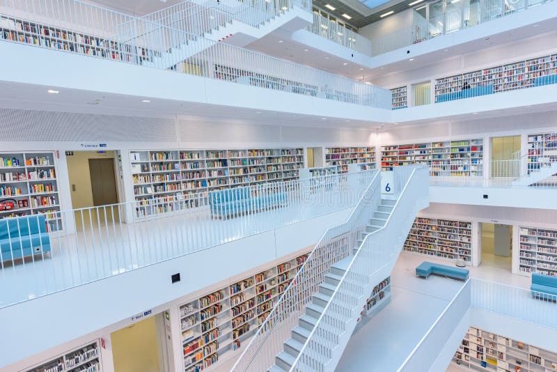 Modern Public City Library - STUTTGART, GERMANY - White Interior With ...