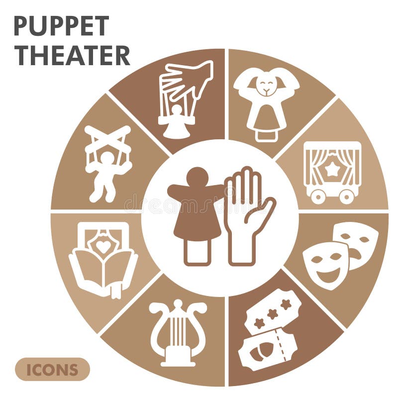 Puppet Theater Line Icon Set, Dramatic Art Symbols Collection or