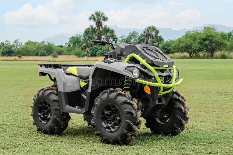 Modern Quad Bike on Green Grass Outdoors Stock Photo Image of