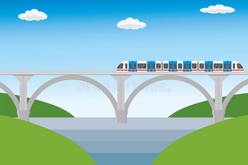 Modern railroad bridge and train