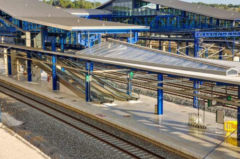 Modern Railway Station in Tarragona (Spain) Platforms, Tracks, Stock